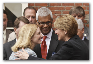 Martha Coakley with Debbie and Sunil Eappen